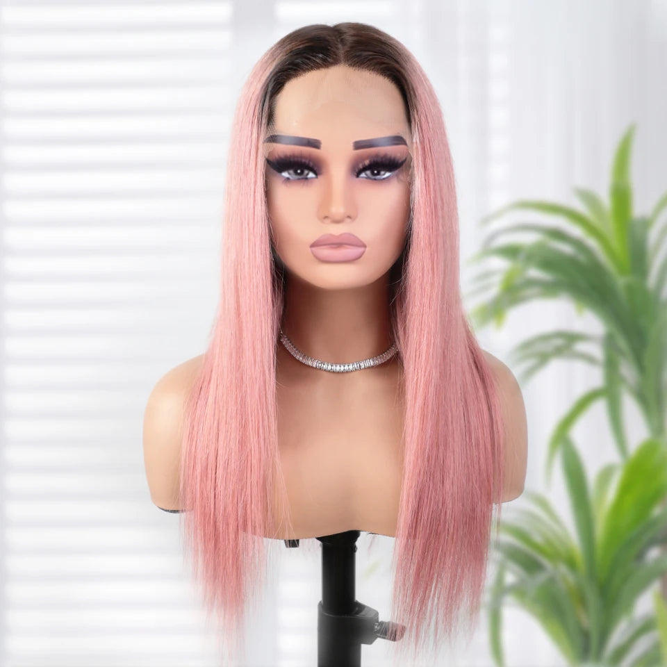 13x5x1 Ombre Pink Straight Hair Wig T Lace Front Human Hair Wigs Transparent Swiss Lace Brazilian Straight Lace Wigs For Women