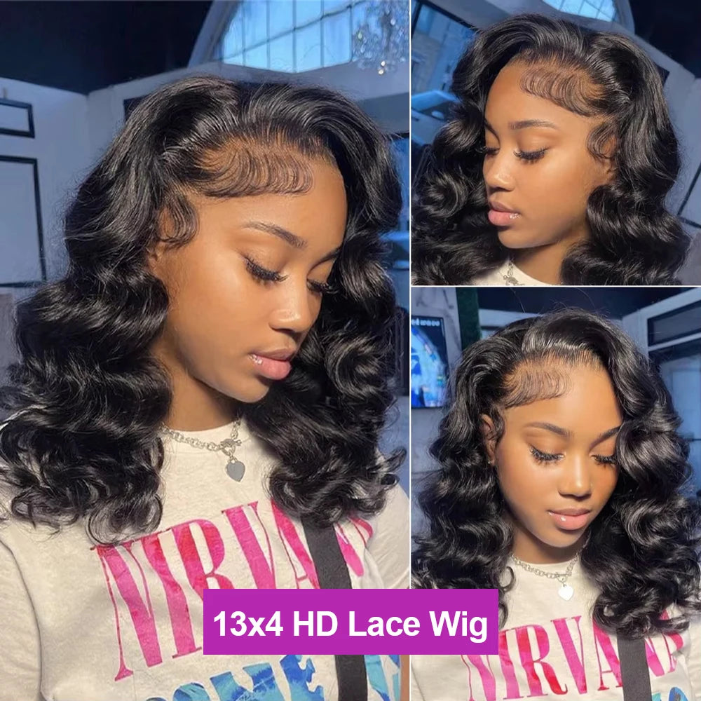 Body Wave Short Bob Wig Glueless Human Hair Lace Front Wigs For Women Water Wavy 13X6 Transparent Lace Frontal Wig 250 Density