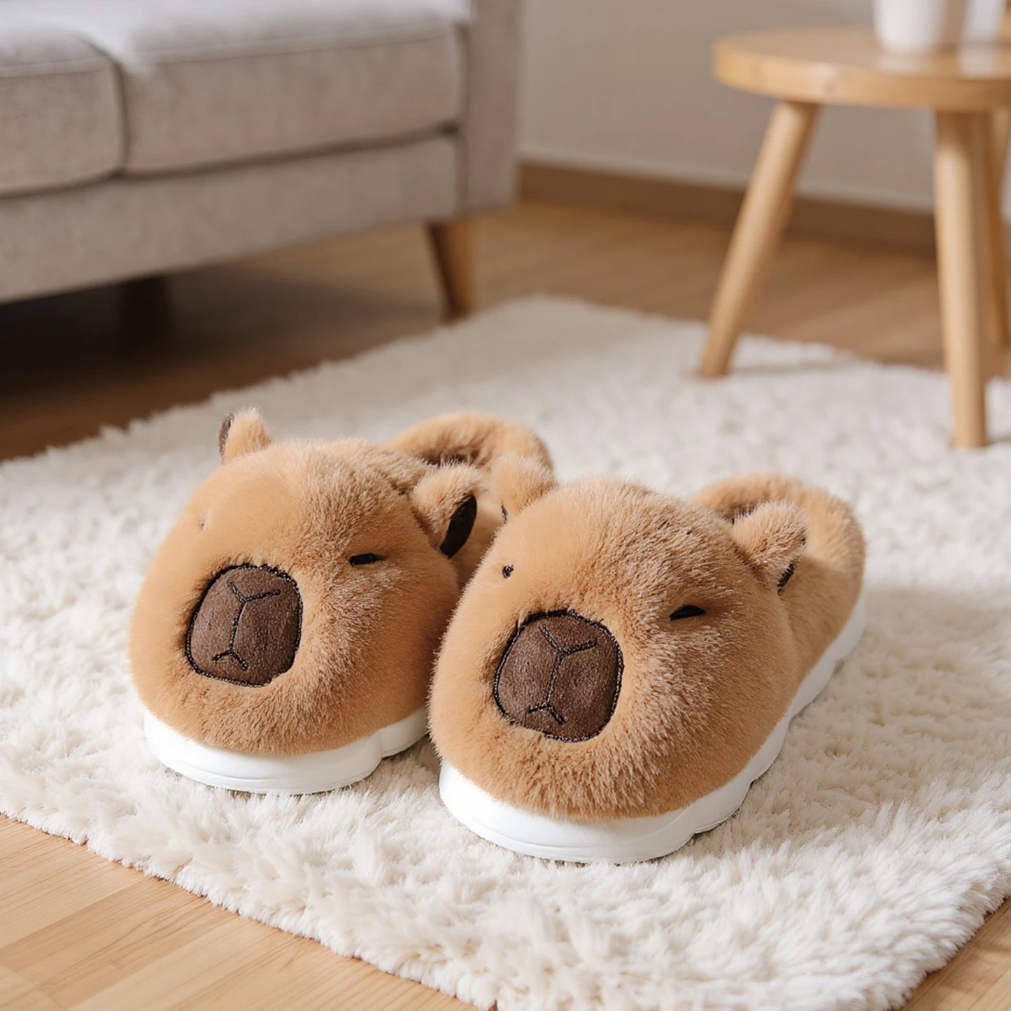 Capybara Flat Thermal Slippers Anti Slip Warm Slip-On House Shoes Half-Covered Soft Plush Slippers for Winter Autumn