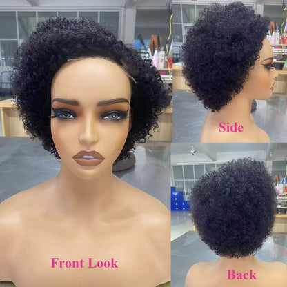 Glueless Wigs Ready To Wear Go Pixie Cut Wigs Short Kinky Curly Human Hair Wigs Slide Part Brazilian Jerry Curl 4x4 Closure Wigs
