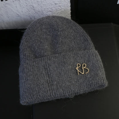 Letter Fluffy Angora Fur Beanies Winter Hat for Woman Luxury Fluffy Knited Hat Bonnet Lady Autumn Winter Warm Skullies Cap