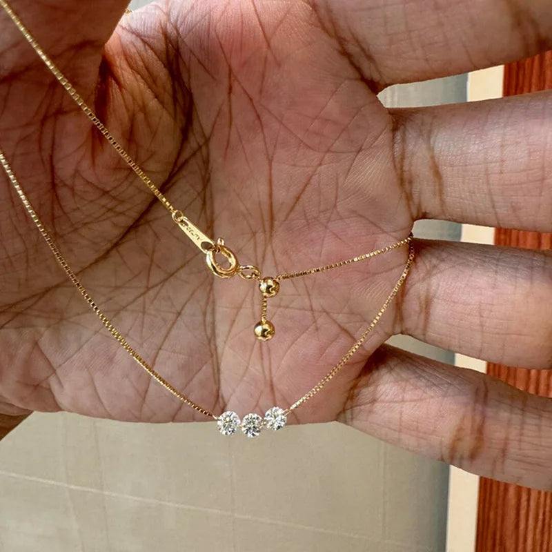 ANENJERY Three Zircon Thin Necklace for Women Simple Clavicle chain Delicate Elegant Jewelry Gifts Wedding Wholesale