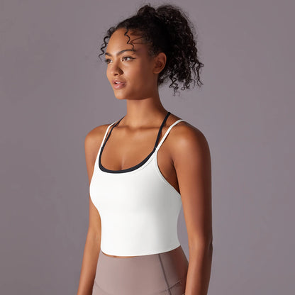 New Women Fitness Sports Bra Top Gym Yoga triangle backless Athletic Back Cutout Cross Tight Workout Soft With Chest Pad