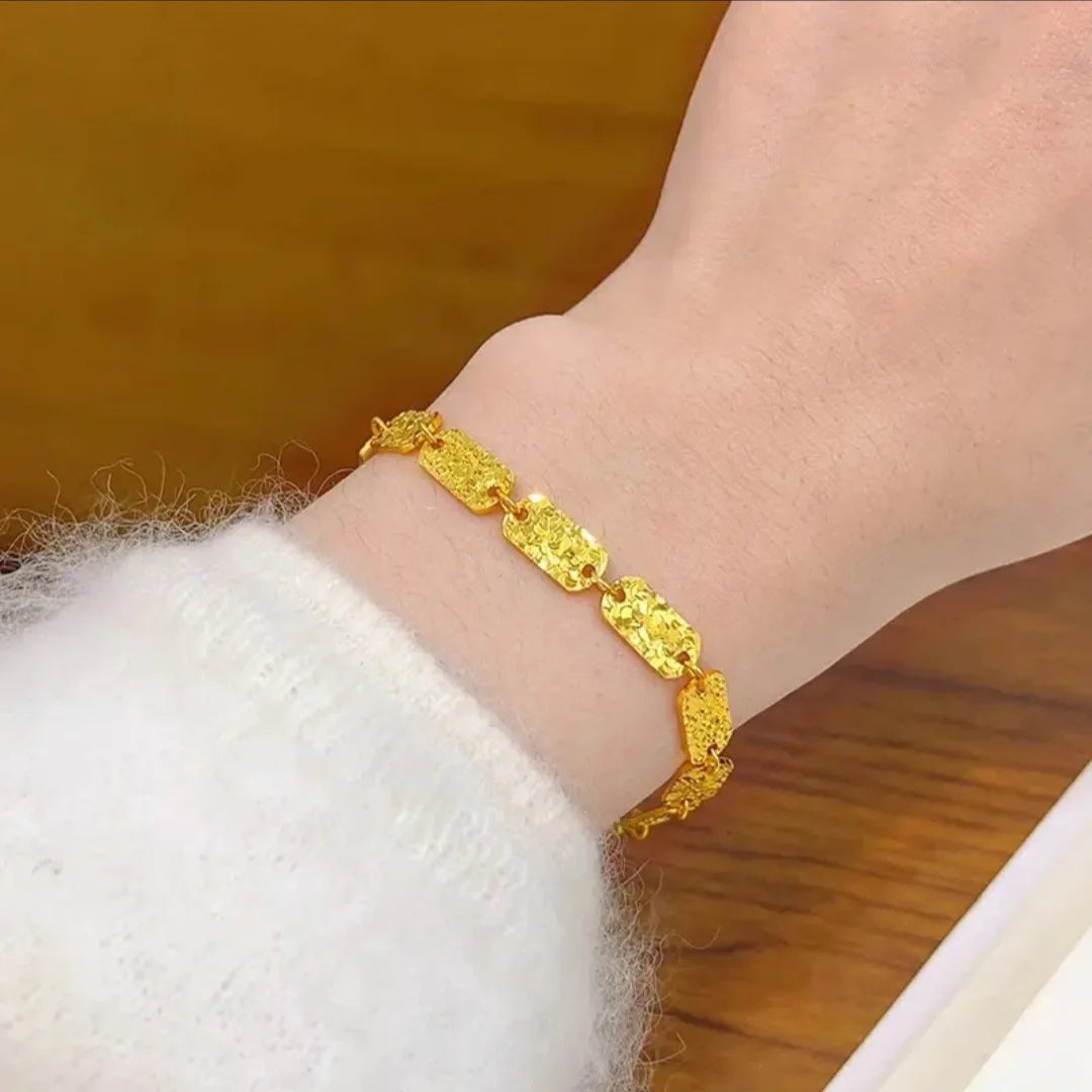9999 24K real gold store, same style gold, women's bracelet, square plate, beautiful jewelry
