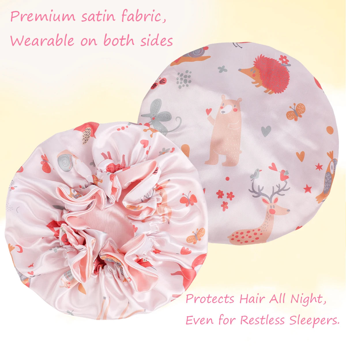 1 Piece Satin Silk Sleep Cap with Fruit Animal Print Double Layer Comfortable for Daily Use