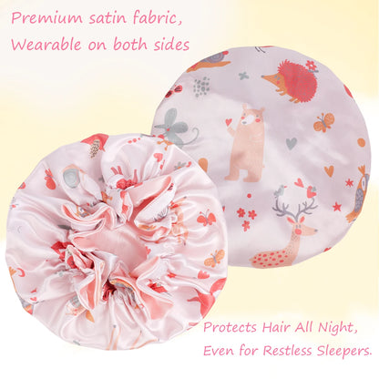 1 Piece Satin Silk Sleep Cap with Fruit Animal Print Double Layer Comfortable for Daily Use