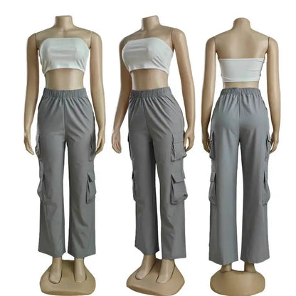 New Straight Cargo Pants Women High Waist Baggy Trousers Casual Wide Leg Slim Vintage Y2K Streetwear Pocket Fashion Casual Pants