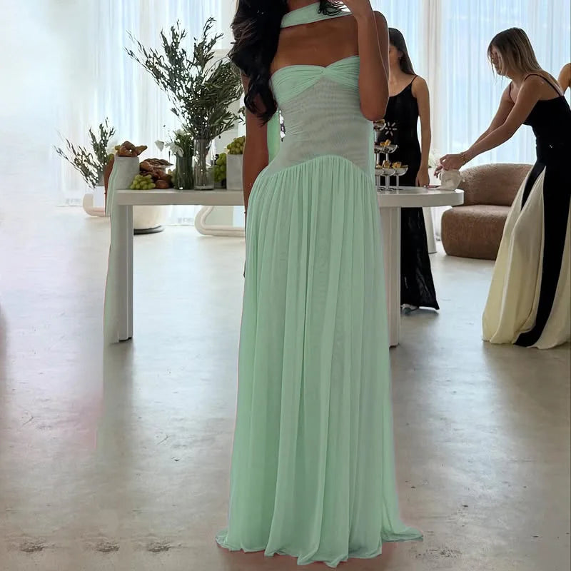 Temperament Girdling Solid Color Party Dress 2025 & 2926 Women Bodycon Tube Tops Evening Dress Elegant Full Length Gala Dress Mujers