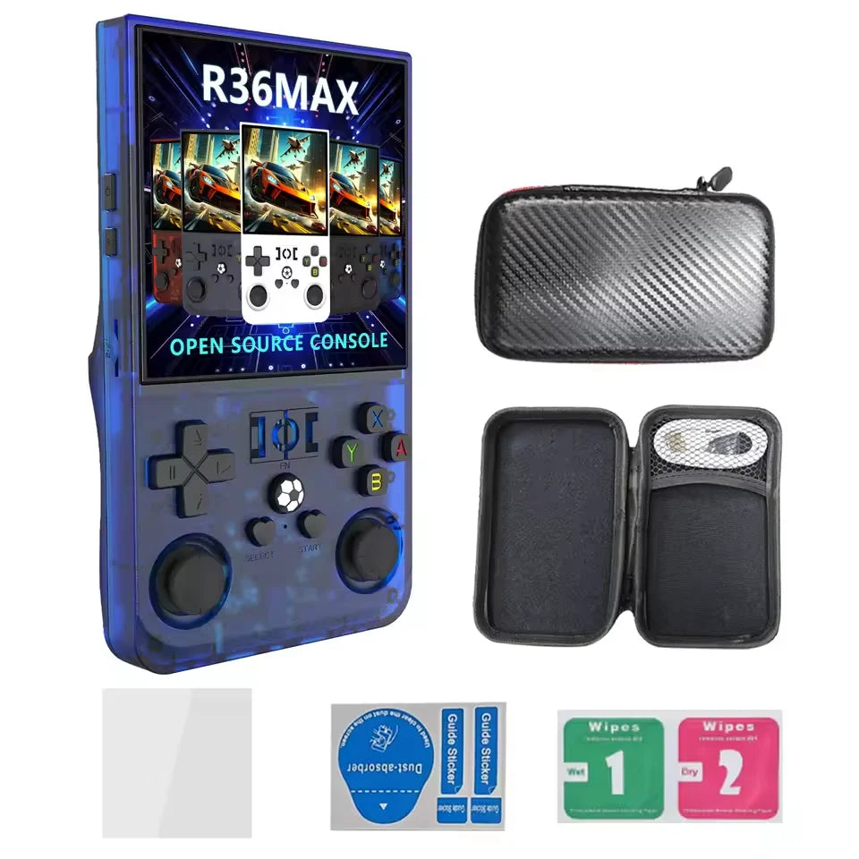 R36MAX Retro Handheld Video Game Console Linux System 4.0Inch IPS Screen Portable Pocket Video Player 64GB 128GB Games Kids Gif