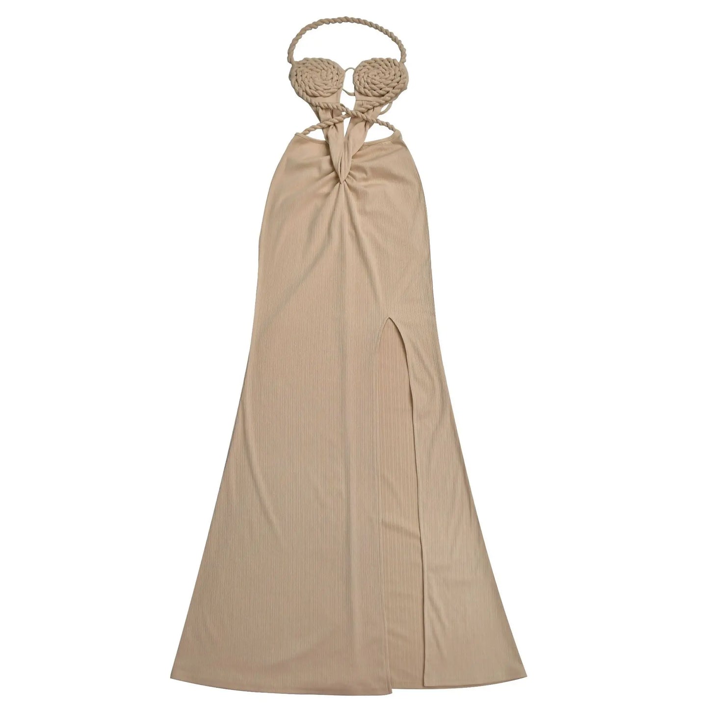 Women's Hollow Out Sleeveless Sexy Knitted Halter Neck Backless Solid Color Dress for Summer 2025