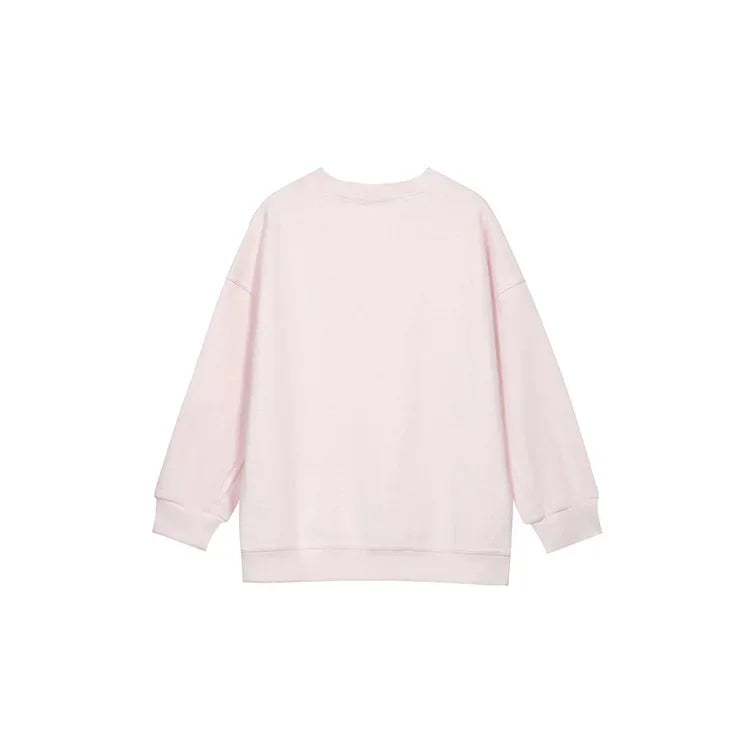 Light Pink Lettered Oversized Shoulder Sweatshirt Women's Full Sleeve round Neck Spring Autumn New Style Comfortable Casual Top