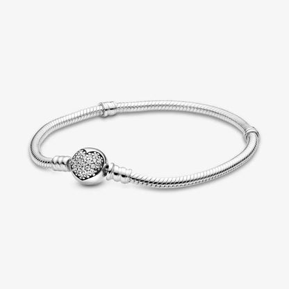 Hot Sale 925% sterling silver original heart-shaped square round clasp snake chain charming bracelet fien jewelry for women
