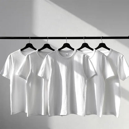 Heavyweight Impermeable 300g Carbon Matte Pure Cotton Thick Short Sleeved T-shirt Men and Women Pure White Simple Base Shirt