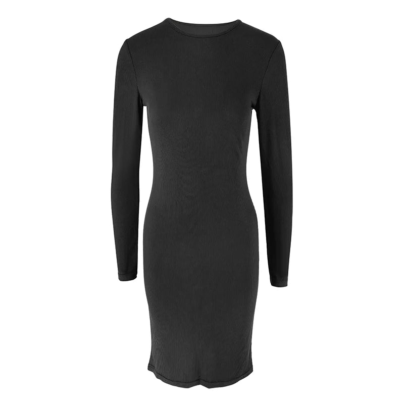 Autumn Winter New Dresses Women Fashion Casual Slim O-Neck Long Sleeves Elegant Dress Sexy Black Female Club Party Maxi Dresses