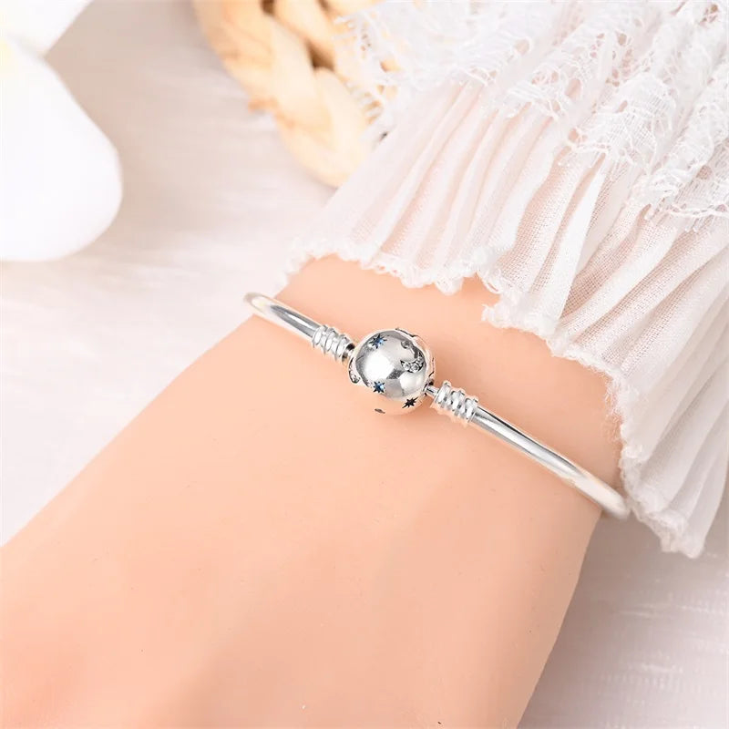 Bracelet Silver 925 Original 17-20CM Star Moon Sun Four Leaf Clover Green Zircon Bracelets Fit DIY Charms Birthday Jewelry Gifts