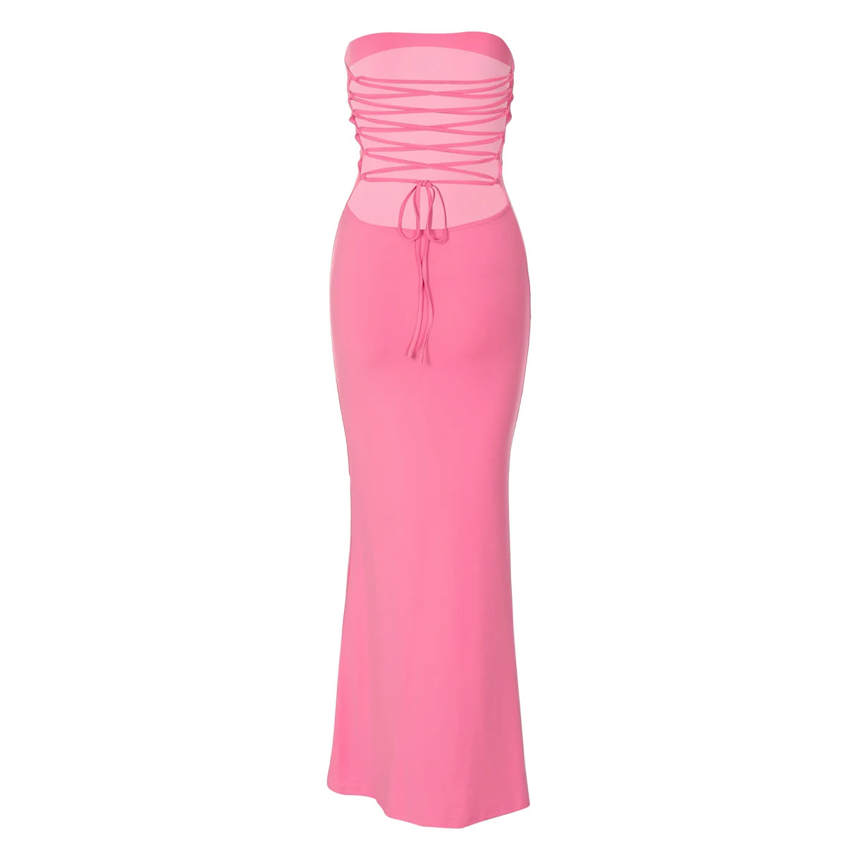 Hugcitar Elegant Women Solid Strapless Backless Bandage Sexy Bodycon Maxi Dress Summer Women Y2K Clothes Beach Vacation Party
