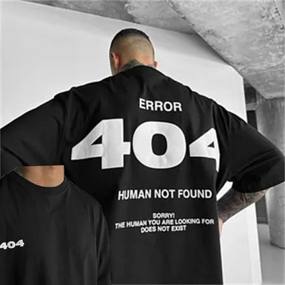 High-quality Digital 404 Print Men Plus-size T-shirt Outdoor Street Fun Sport Casual Trendy Gothic Pure Cotton Short-sleeve Top