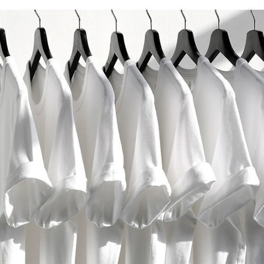 Heavyweight Impermeable 300g Carbon Matte Pure Cotton Thick Short Sleeved T-shirt Men and Women Pure White Simple Base Shirt