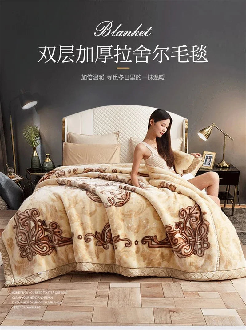 New Warm Weighted Blankets for Beds High End Thicken Warmth Raschel Blanket for Winter Autumn Double Side Plush Comforter Quilt
