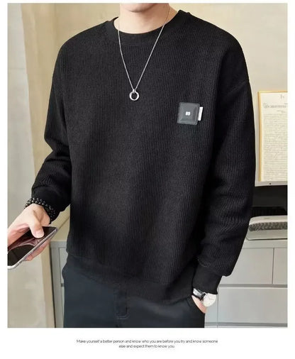 Loose round Neck Texture Pattern Men's Hoodie Solid Color Casual Autumn Wear Comfortable Breathable Street Style Sweatshirt