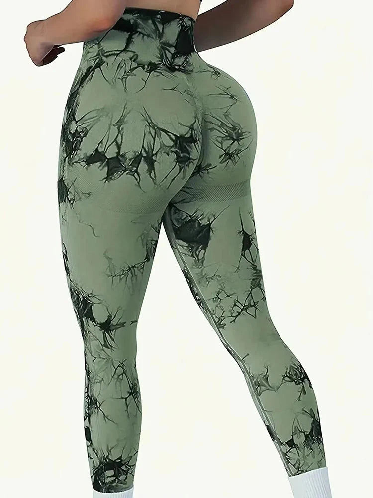 Tights Women Tie Dye Leggings High Waist Lifts Butt Tummy Control Push Up Seamless Yoga pants Ladies Workout Gym Clothing