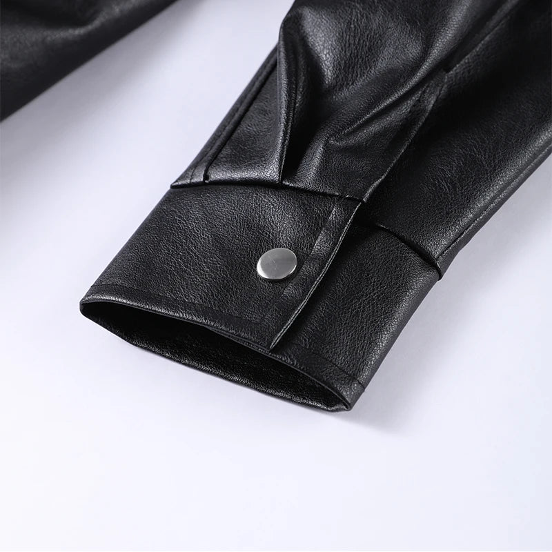 Vintage Zippers Short Leather Jackets Women's Casual Lapel Button Pockets Full Sleeve Coat 2025 Autumn New Lady Chic Streetwear