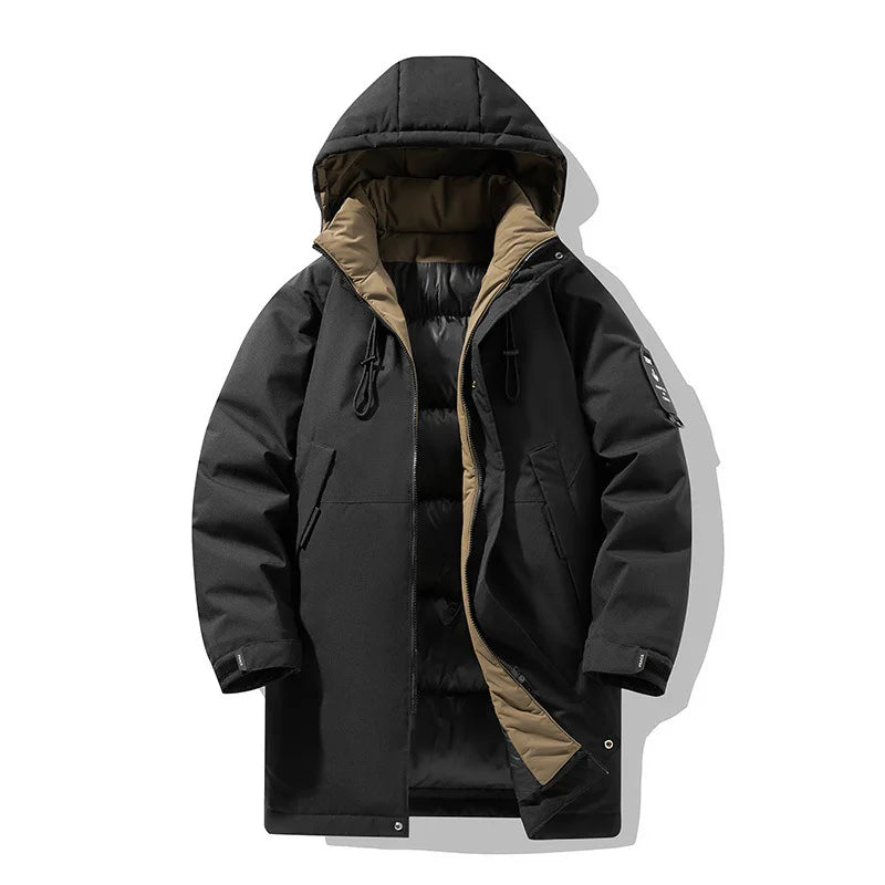 Winter new style cotton coat for men 2026 snap-closed hooded jacket neutral style mid-length workwear cotton coat for men