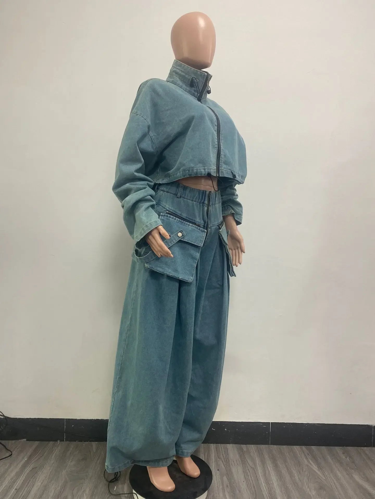 Denim Two Piece Sets Women Coat Jacket Wide Leg Pants Jeans Suits Matching Sets Trousers Outfits 2025/2026 Y2k Streetwear Party