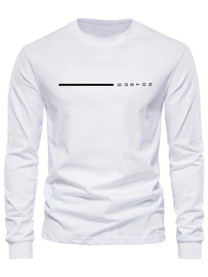 Men's Spring And Fall Fashion Casual Long-sleeved T-shirt Loose PARIS Letters Printed Pullover Round Neck Long Sleeve Sweatshirt