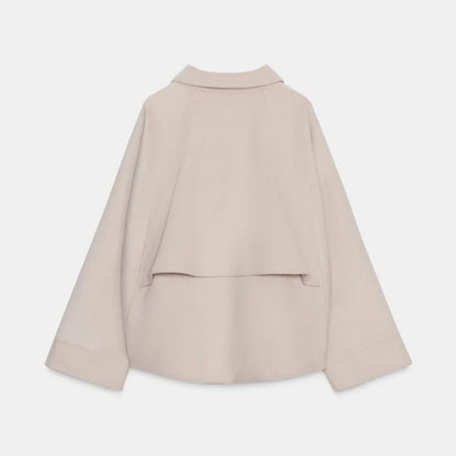 Woolen Zipper Loose Short Jacket Women Long Sleeve Lapel Solid 2025 Autumn Winter Commute Coat Street Office Warm Ladies Outwear