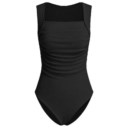 Women's Slim-Fit One-Piece Swimsuit, Casual Summer Swimwear, Plain Color Bathing Suit, Comfortable Moderate Fabric, Ideal for Be
