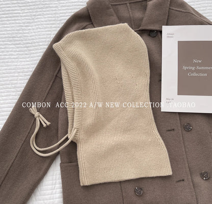 Knitted Hooded Caps Winter Balaclava Hats Women Korean Style Outdoor Warmer Drawstring Hats One-piece Neck Collar Beanies Cap