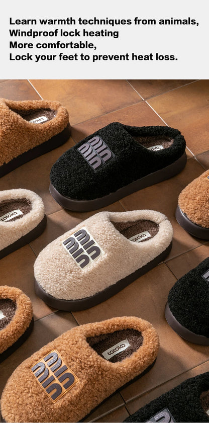 New plush cotton slippers for women, autumn and winter indoor thick sole with plush anti slip slippers, thickened cotton slipper