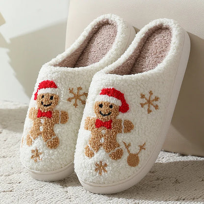 Christmas Elk Warm Cotton Slippers Women Winter Comfortable Home Slides Cute Furry Reindeer Warm Plush Sandals for Men Women