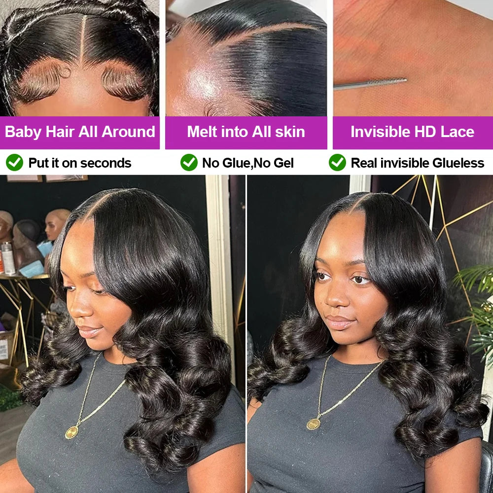 Body Wave Short Bob Wig Glueless Human Hair Lace Front Wigs For Women Water Wavy 13X6 Transparent Lace Frontal Wig 250 Density