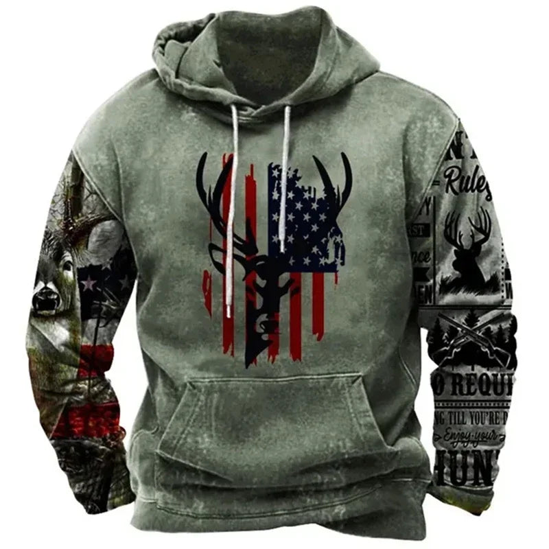 Fashionable American Flag Printed Men's Hoodie Trendy Harajuku Retro Clothing Spring and Autumn New Hoodie Sportswear