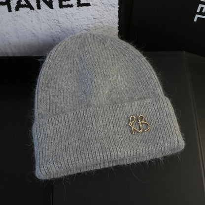 Letter Fluffy Angora Fur Beanies Winter Hat for Woman Luxury Fluffy Knited Hat Bonnet Lady Autumn Winter Warm Skullies Cap