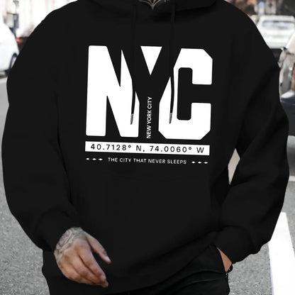 Men's autumn and winter casual fashion loose and comfortable letter print long sleeved hooded sweatshirt warm pullover