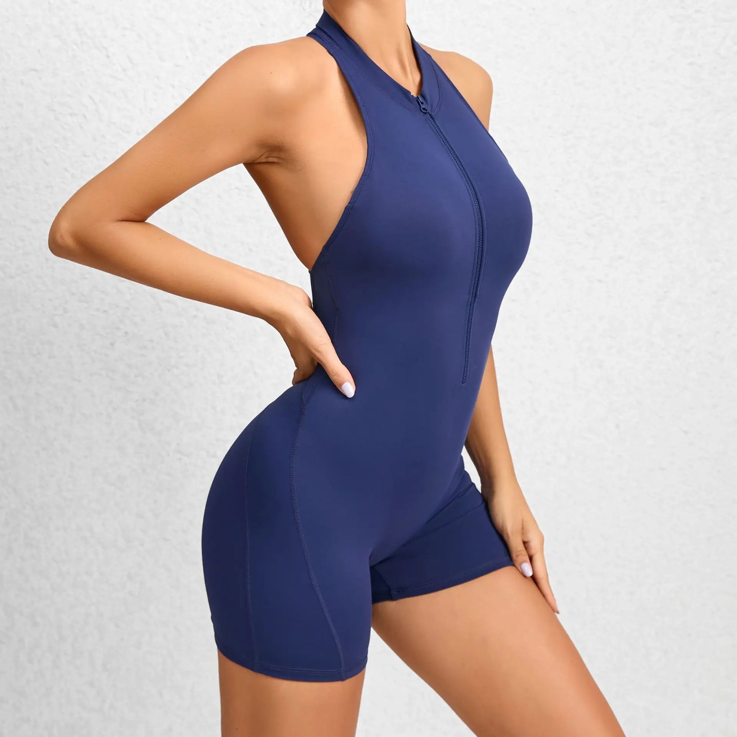 Back V Scrunch Jumpsuits Gym Short One-Piece Suit Yoga Set Push Up Zipper Workout Rompers Fitness Sexy Sports Bodysuit Female