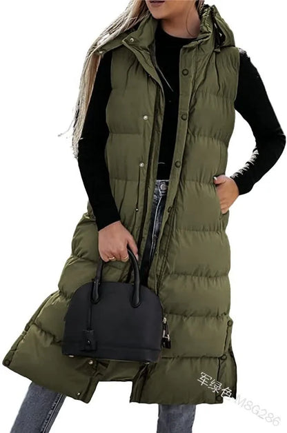 Women Solid Loose Zip Cardigan Parkas 2023 Autumn Winter Parkas Vest Coat Women Sleeveless Hooded Single Breasted Long Vest Coat