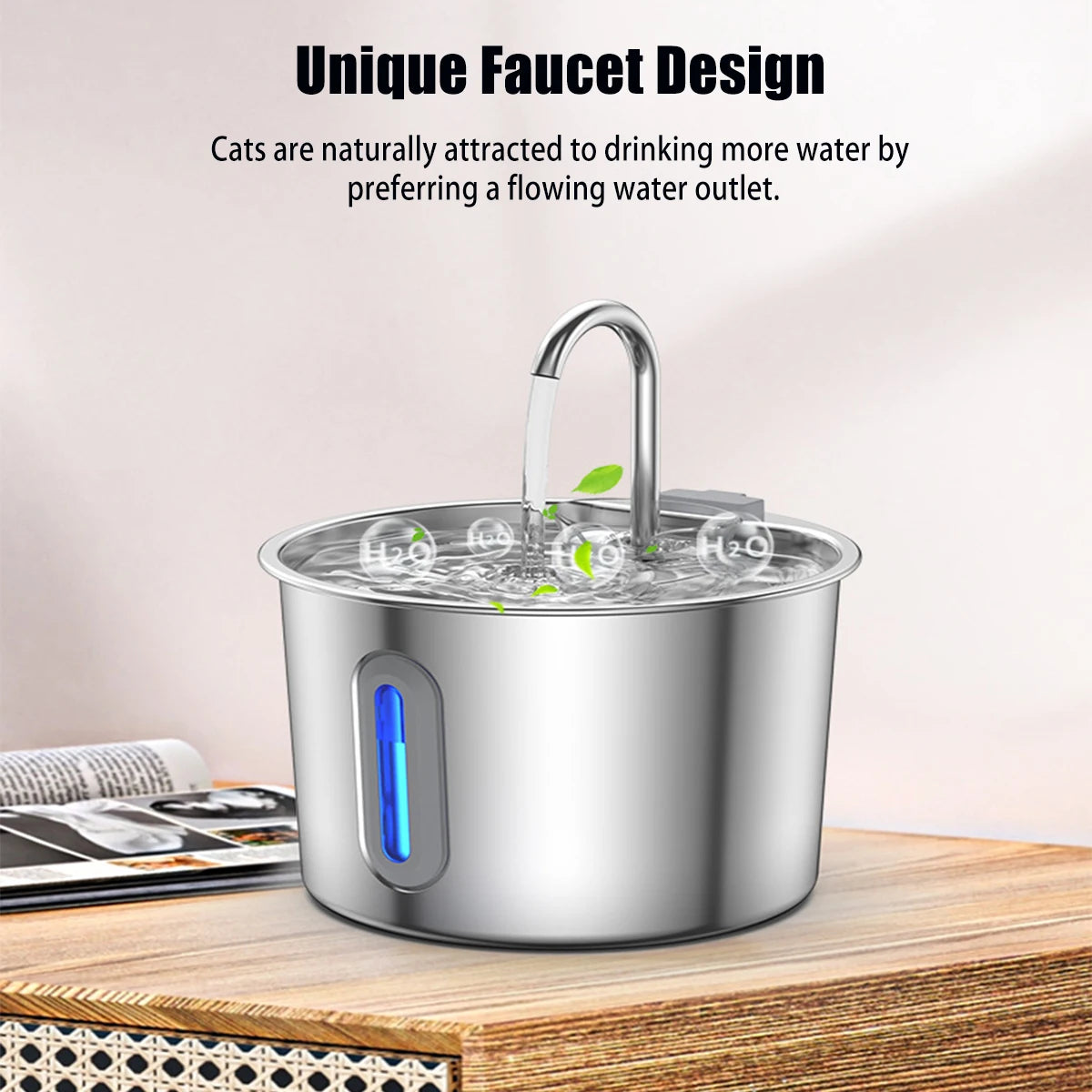 2.2L Stainless Steel Cat Water Fountain,Pet Water Dispenser With Filter,Dog Drinking Fountain For Cats,Ultra Quiet Water Pump