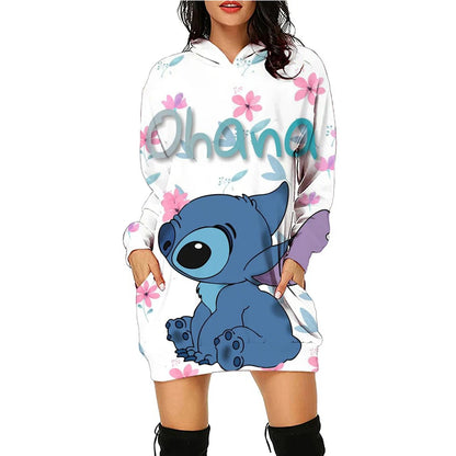 Y2k Stitch Dresses for Women 2024 Disney Woman Clothes Mini Dress With Hood Hoodie Kawaii Fashion Luxury Party Sweater Dress 3XL