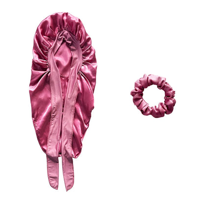 Women Bonnet Satin Sleeping Hat Long Tail Braid Hair Night Sleep Cap Head Cover Bonnets Shower Caps for Sauna Bathing Bonnet