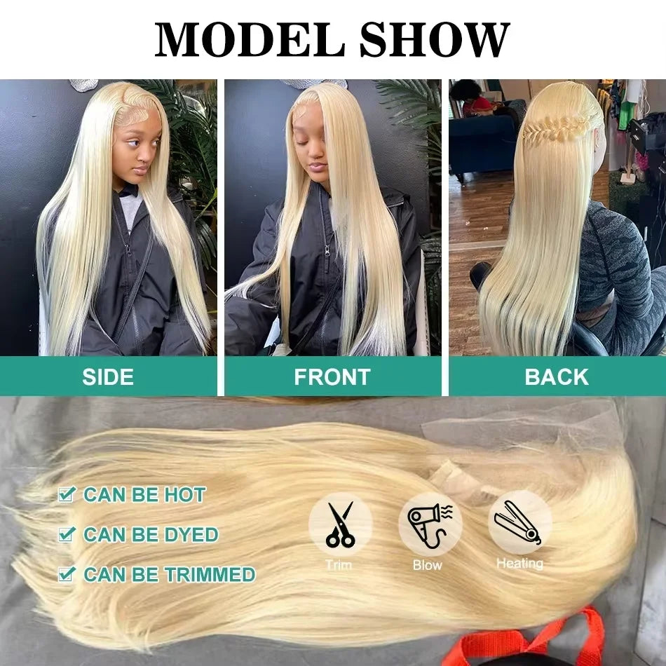 613 HD Transparent Lace Frontal Wig 13x6 Blonde Bone Straight 100% Human Hair Wigs Pre Plucked High Density Brazilian Real Hair