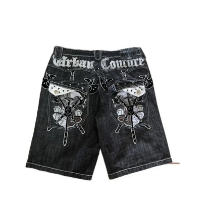 American New Fashion Vintage Pattern Printing Casual Denim Shorts Women Y2K Harajuku College Fashion Casual Joker Shorts