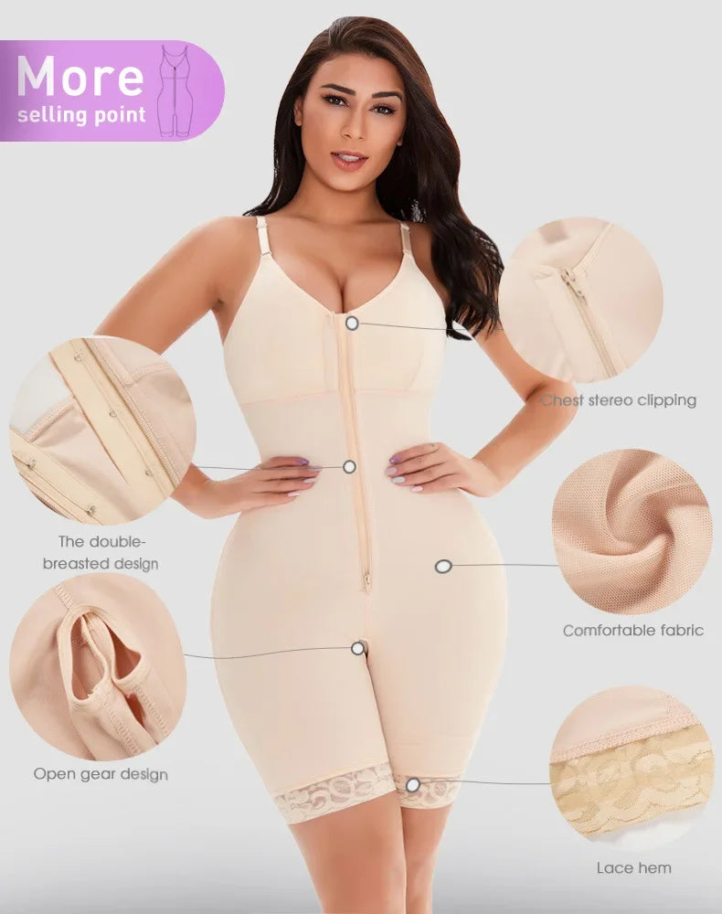 Women's Belly Tummy Control Butt Lifting Zipper Postpartum BodyShaper Fajas Colombian Double Compression Corset Waist Trainer