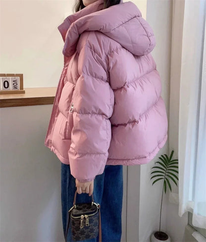 Women Korean Cotton Parkas Hooded Winter Oversize Coat Thick Warm Loose Puffer Jacket Female Solid Fashion Zipper Outwear