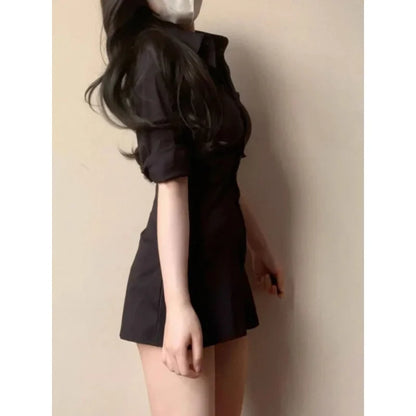 Slimming Smoothing Sexy Shirt Dress For Women Niche Design Sensibility Waist-fitted Medium-length Dress By Gao Qi Gao Jie