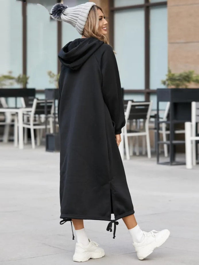 2023 Autumn and Winter Fashion New Women's Sweater Robe Large Hooded Elegant Pocket Split Warm Hoodie Long Dress