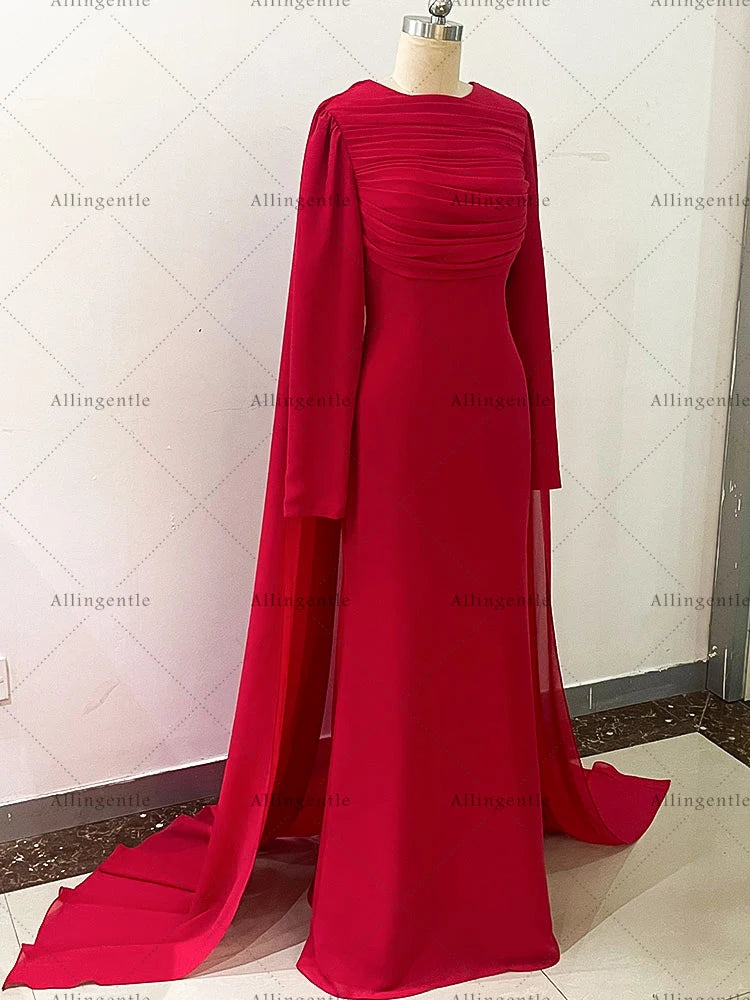 Pink Long Sleeves Mermaid Prom Dresses robes de soirée A-line Pleats Evening Dress Floor-Length Wedding Guest Dress Customized